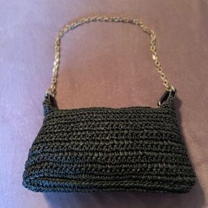 MNG Black Woven Chain Strap Bag